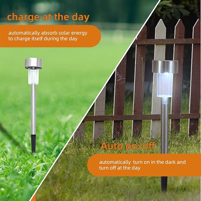10 Pcs Outdoor Solar Pathway Lights,Stainless Steel LED Landscape Lighting,Outdoor Waterproof Solar Garden | Lumora
