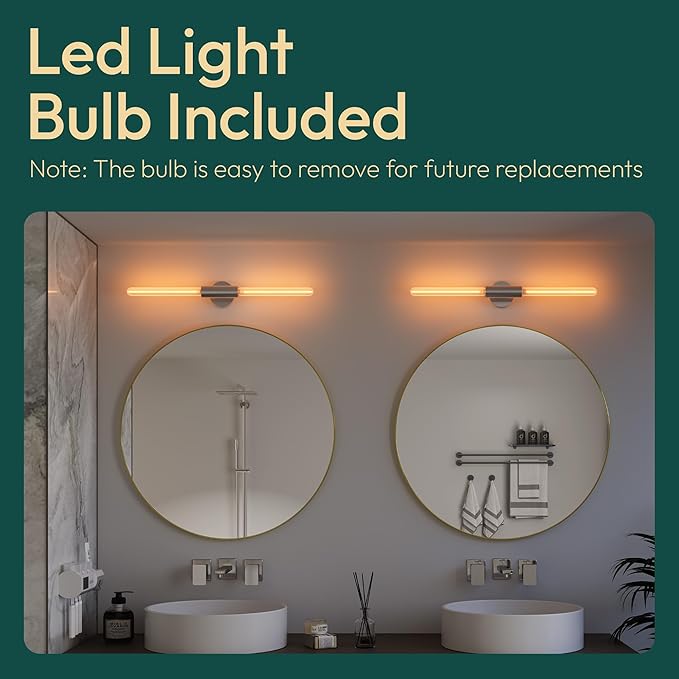 ALAMPEVER Wall Sconce with T10 Bulbs, Modern Bathroom Wall Sconces, Clean Lines Design, Dimmable Wall Light for Bedroom, Living Room, Hallway, Entryway, Café, and Bar