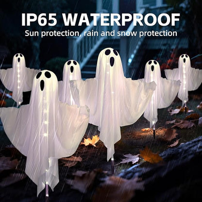 6-Pack Solar Ghost Lights for Halloween Decorations Outdoor, Light up Floating Scary Ghosts Decorations, Waterproof Solar Halloween Lights Outdoor for Yard, Garden, Pathway, Haunted House Party Decor