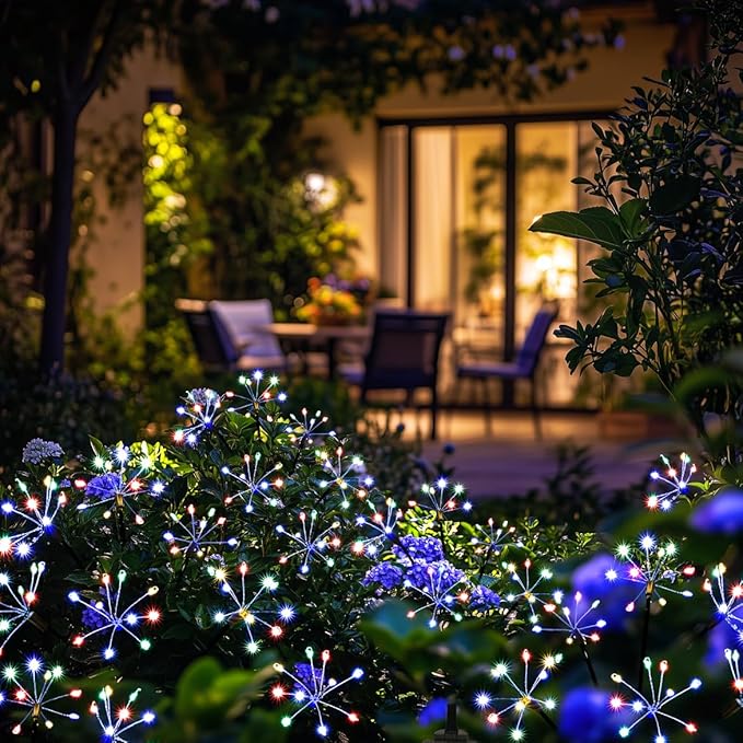 Solar Garden Lights Outdoor, Solar Garden Decor, Solar Fairy Lights, Gardening Supplies, Solar Powered Lights Waterproof for Yard Patio, Fairy Decor Firwork(6 Pack Multi-Colored)