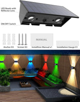 Solar Fence Lights,6 Pack Solar Lights Outdoor Warm White+RGB Up & Down Waterproof 100 Lumens Dusk to Dawn for | Lumora