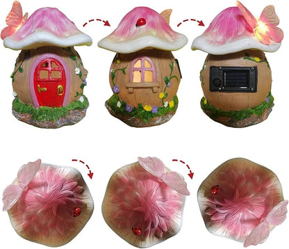 Mushroom Fairy House Garden Statue Outdoor Figurine with Solar Light,Fairy House Garden Decor,Fairy Cottage Ornaments,for Patio Yard Balcony Decoration,Gifts for Mom & Women
