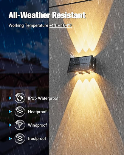 VOLISUN Solar Fence Lights 12 Pack, Color Glow LED Up and Down Wall Lamp, IP65 Waterproof Solar Lights Outdoor for Patio, Backyard, Railing, Deck, Fence and Wall（6 Lenses）