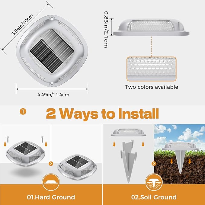 btfarm 14 Pack Solar Dock Lights, 2 Color Modes LED Driveway Solar Lights Outdoor, IP67 Waterproof Driveway Marker Deck Light for Warning Step Sidewalk Pathway Deck Garden Stair Yard, Warm/Cool White