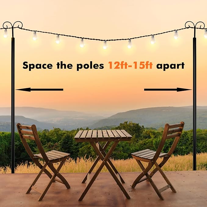 Goplus String Light Pole for Outside, 2 Pack 10ft Outdoor Metal Poles with Hooks for Hanging String Lights, Heavy | Lumora