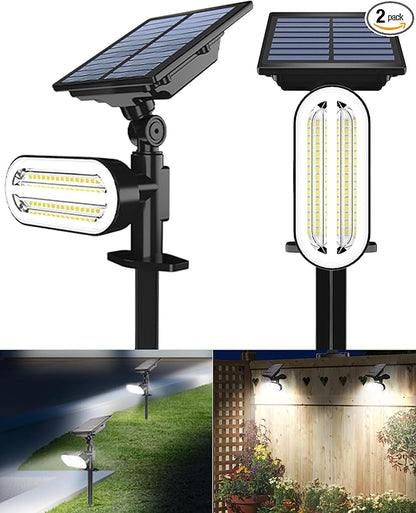 Solar Spot Lights Outdoor, 3 Lighting Modes Landscape Spotlights, IP65 Waterproof Solar Powered Outside Lights for Garden Yard Pathway Tree Flag, Cool White, 2 Pack