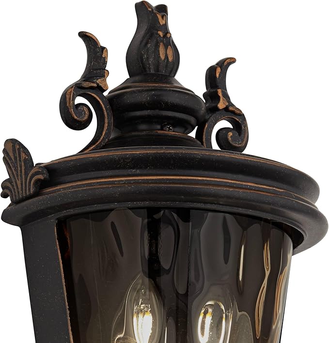 John Timberland Casa Marseille Vintage Outdoor Wall Light Fixture Veranda Bronze 17" Champagne Hammered Glass for | Lumora