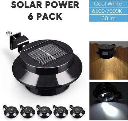Yescom Solar Gutter Light Outdoor Waterproof 3 LED Deck Fence Lights with Bracket Wall Garden Stair Yard Black 6Pcs