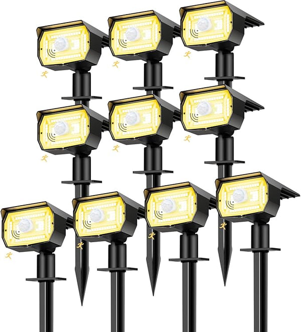 nipify 10 Pack Solar Spot Lights Outdoor Motion Sensor with 3 Modes,Solar Spotlights Outdoor Waterproof 2-in-1 Auto | Lumora