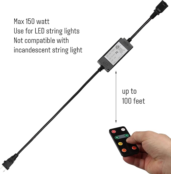 Brightech Ambience Pro LED String Lights Plus Outdoor Smart Dimmer Plug with Remote Control - 48 Ft Commercial Grade Patio Lights Outdoor Waterproof
