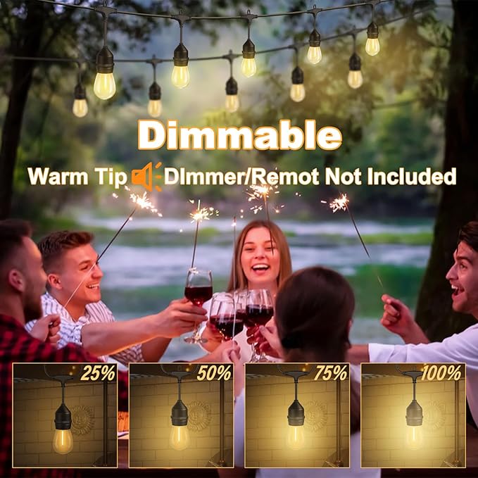 100FT LED Outdoor String Lights with 30+2 Shatterproof Bulbs, IP65 Waterproof, Commercial Grade Patio String Lights | Lumora