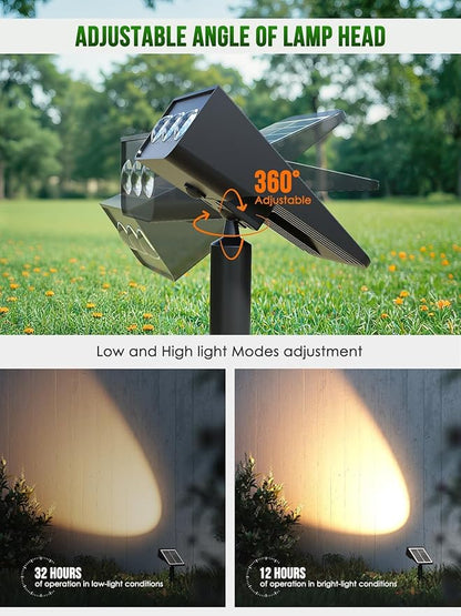 Solar spot Lights Outdoor IP65 Waterproof Solar spotlights 3 Lighting Modes Tree Lights for Outdoor Yard Garden Auto On/Off Wall Lights for Walkway Driveway Garage 4 Pack (Warm White
