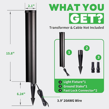 Low Voltage Pathway Lights 12V, LED Landscape Path Lights, Outdoor Waterproof Wired 5W 200LM, Black Aluminum Garden Yard 12 Pack