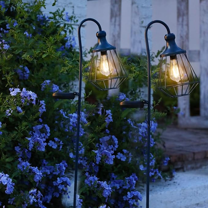 2 Pack Solar Pathway Lights Outdoor Waterproof Solar Powered Metal Path Lighting for Garden Backyard Landscape Lighting, Decor Lights Gift for Women, Blue