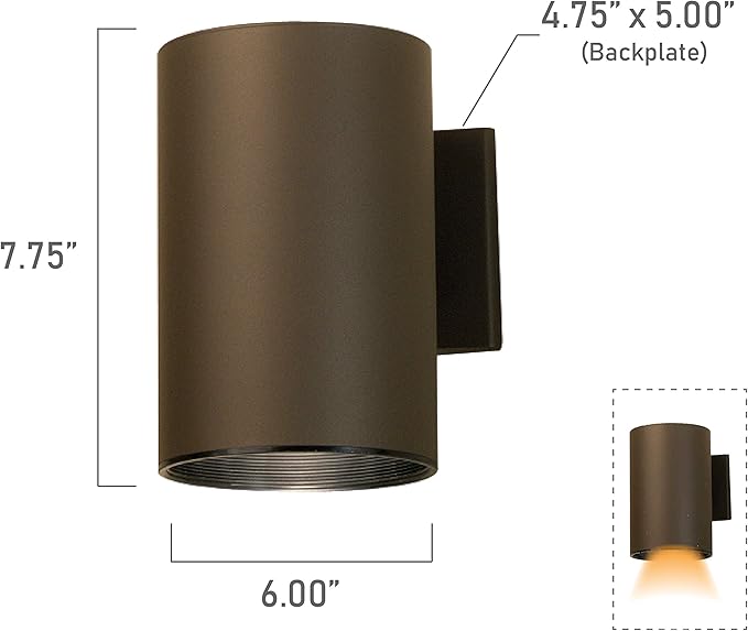 Kichler 9236AZ Outdoor Cylinder Wall Mount Sconce DownLight, Bronze 1-Light (6" W x 8" H) 120 Watts