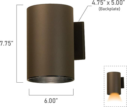 Kichler 9236AZ Outdoor Cylinder Wall Mount Sconce DownLight, Bronze 1-Light (6" W x 8" H) 120 Watts