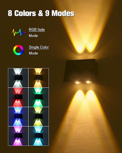 VOLISUN Solar Fence Lights 12 Pack, Color Glow LED Up and Down Wall Lights, IP65 Waterproof Solar Lights Outdoor for Patio, Backyard, Railing, Deck, Fence and Wall (4 Lenses)