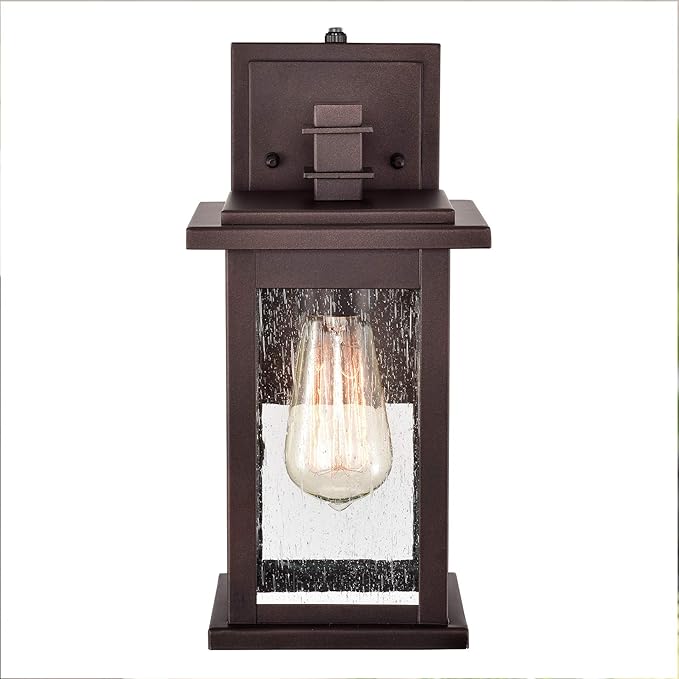 MICSIU 12.25" Dusk to Dawn Outdoor Wall Light, Oil Rubbed Bronze Exterior Wall Sconce with Clear Seedy Glass, Anti-Rust Porch Light Fixtures for House, Garage, Patio, E26 Base, ETL Listed