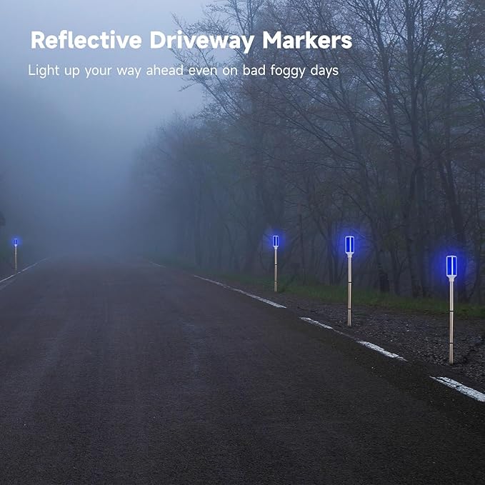 Joyibay 5 PCS Solar Powered Driveway Markers, Solar Warming Landscape Lights, Solar Outdoor Driveway Lights, Landscape Driveway Reflectors on Poles for Snow Road Yard (Blue)