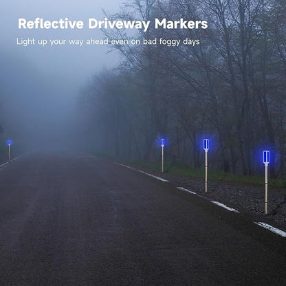 Joyibay 5 PCS Solar Powered Driveway Markers, Solar Warming Landscape Lights, Solar Outdoor Driveway Lights, Landscape Driveway Reflectors on Poles for Snow Road Yard (Blue)