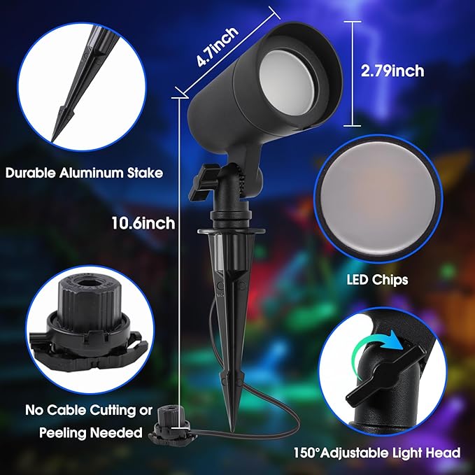 Energetic Colored Low Voltage Landscape Lights, 12W RGBW Spotlights, IP65 Waterproof Colorful Pathway Lights | Lumora