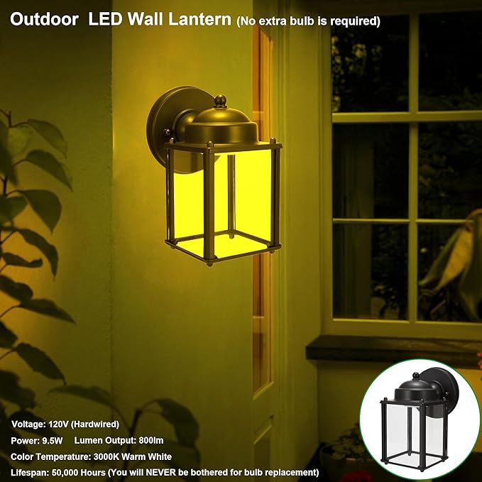 LIT-PaTH Outdoor LED Wall Lantern, Wall Sconce Porch Lighting Fixture, 3000K Warm White, 9.5W 800 Lumen, Aluminum | Lumora
