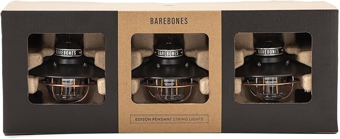 Barebones Edison Pendant String Lights - Antique Bronze, 3 Edison-Style LED Bulbs with 10-Foot Cord, Energy-Efficient Outdoor Lanterns for Patio, Garden, or Indoor Decor