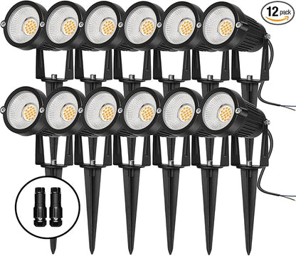 Low Voltage Landscape Lights Outdoor: 7W 700LM LED Landscape Lighting with Connectors for Tree Garden Yard Pathway | 12V 24V Warm White 2700K Spotlights | IP65 Waterproof | 12 Pack