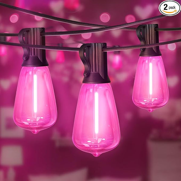 LAMPHOME 2-Pack 26Ft ST38 Pink Valentine's Day Patio Lights ，Outdoor String Lights with 12+1 ST38 Edison Bulbs | Lumora