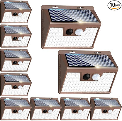 Peasur Solar Lights for Outside [10 Pack/140LED/Brown], Motion Sensor Outdoor Lights Ultra-Bright, Solar Security Light 3 Working Modes, Waterproof for Outside Garden Yard