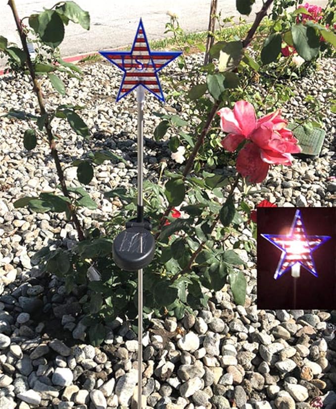 Outdoor Garden Set of 2 Pieces Solar Powered Garden Yard Stake (Color Change abilities) LED Light (Star Flag (White LED only))…