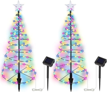 Dynaming 2 Pack Solar Spiral Christmas Trees with Multicolor Lights, 26" Outdoor Light Up Xmas Pathway Markers with Stake, Auto On/Off & Waterproof Lights for Winter Patio Yard Walkway Driveway Decor