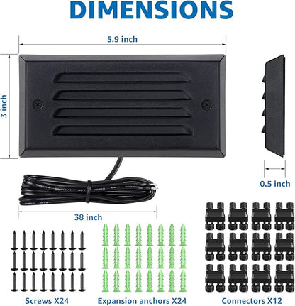 SUNVIE LED Low Voltage Step Lights 3000k Step Light Outdoor 5W Low Voltage Deck Lights with Horizontal Louver Faceplate Deck Stair Light for Stairs Fence Post Fastlock2 Connectors Included, 12 Pack