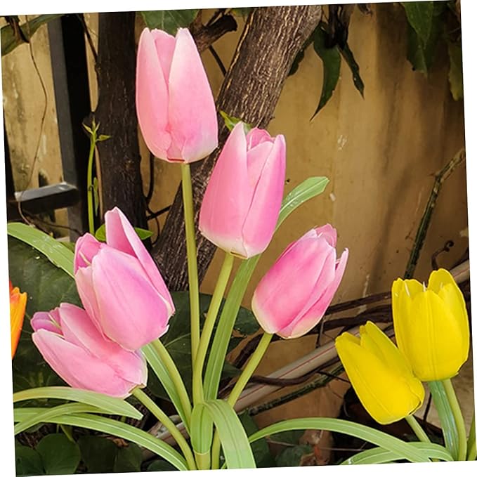 DOITOOL Lawn Solar Lamp Light Lamp Decoration Powered Decorative Tulip for Outdoor Solar Ornament Yard Creative Garden