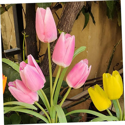 DOITOOL Lawn Solar Lamp Light Lamp Decoration Powered Decorative Tulip for Outdoor Solar Ornament Yard Creative Garden