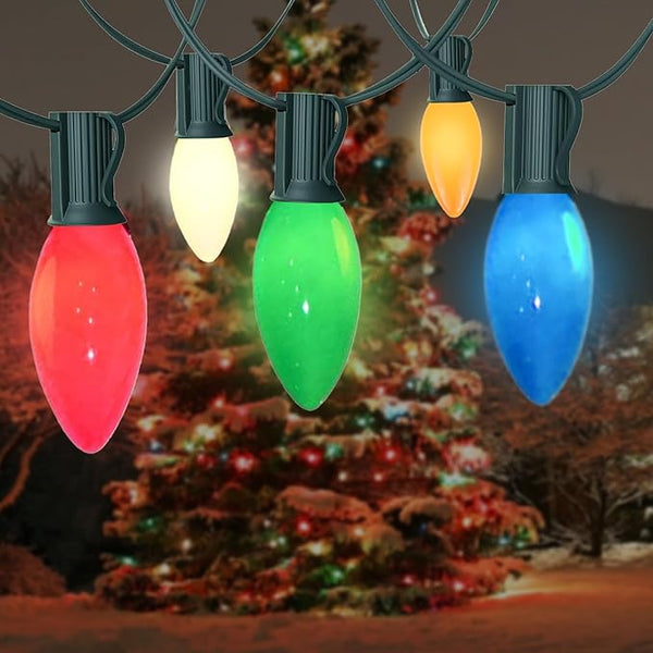 C9 Christmas Lights Outdoor, 25 Ft Multicolor Vintage LED Christmas String Lights for Roofline Xmas Tree Holiday | Lumora