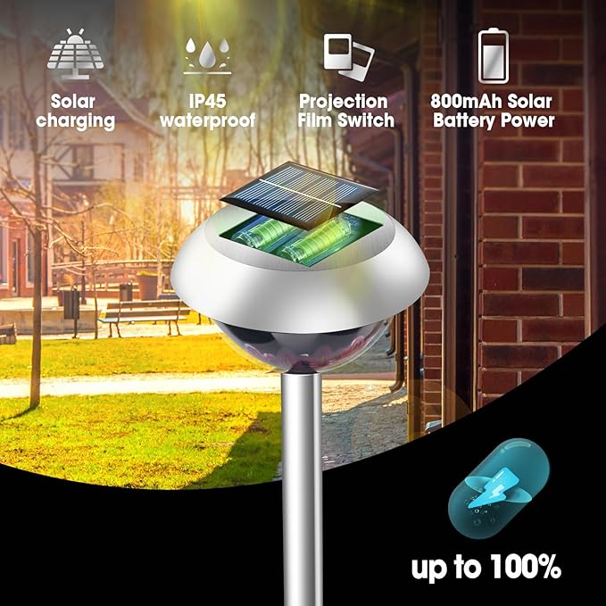 LAVAED Solar Light Outdoor Waterproof,Solar Powered Garden Lights Stainless Steel LED Outside Walkway Lamp DIY Projection Pathway Lighting for Yard Backyard Lawn Landsacpe Decorative Gifts(1Pack)