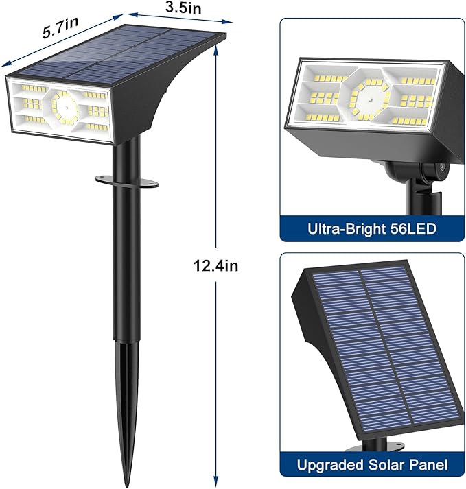 Solar Spot Lights Outdoor, 2 Pack Outdoor Solar Lights for Yard Waterproof, 4 Lighting Modes Solar Landscape | Lumora