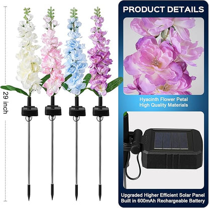 2 Pack Solar Garden Lights Outdoor, LED Colorful Waterproof Solar Powered Hyacinth Flowers Landscape Lights for Patio, Outside Yard, Pathway Decorative, Décor, Gifts, Two Lighting Modes