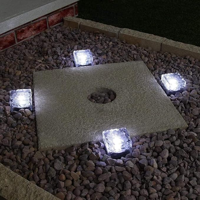 Solar Ice Glass Light,2 Packs Solar Powered Garden Lights, Waterproof IP68 Outdoor Table & Path Lights, Decorative Ice Cube for Yard (White)