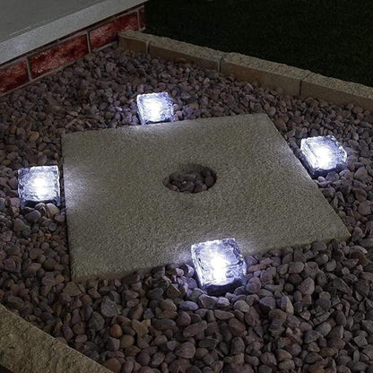 Solar Ice Glass Light,2 Packs Solar Powered Garden Lights, Waterproof IP68 Outdoor Table & Path Lights, Decorative Ice Cube for Yard (White)