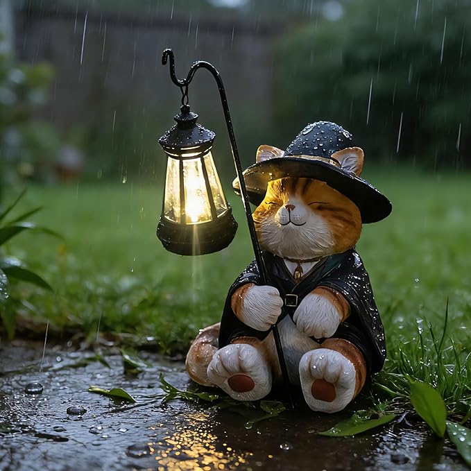 Decorative Solar Lights Garden Cat Statue Outdoor Figurine Light Themed Wizard Cat Lantern for Garden Decoration | Lumora