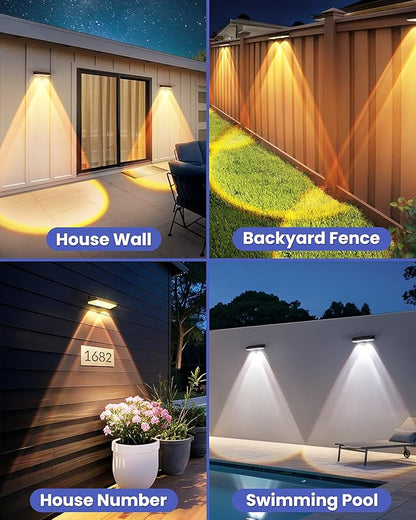 Solar Fence Lights Outdoor, 10 Pack Warm/Neutual/Cool White Fence Lights Solar Powered with 2 LED, IP65 Waterproof, Deck Lighting for Backyard, Patio, Wall, Railing, Pool, Stair