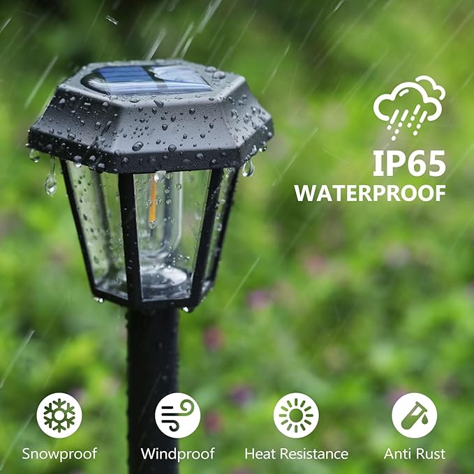 Solar Lights Outdoor 8 Pack Pathway Lights Waterproof with 3000K Vintage Tungsten Filament Light Bulbs for Yard Garden Walkway Driveway Landscape Path