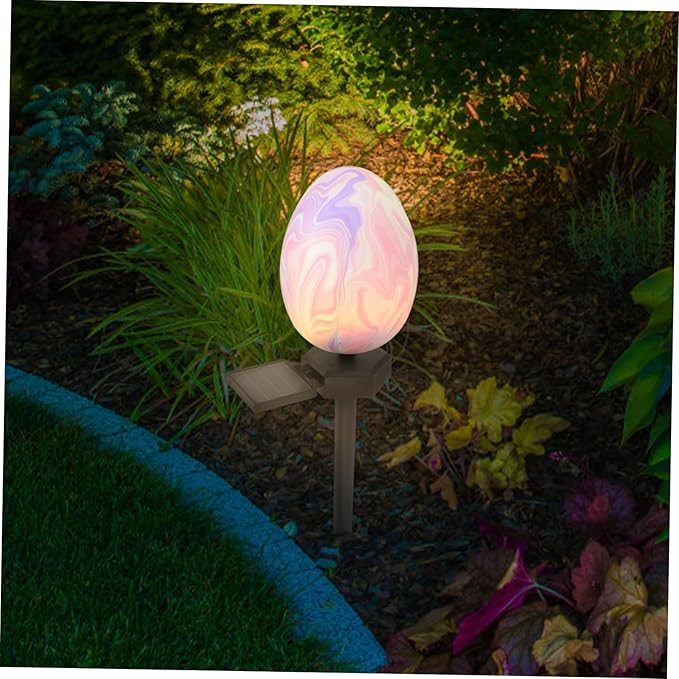 Hemoton Solar Easter Egg Stake Lights for Outdoor Decor Waterproof LED Garden Lights for Pathway and Yard Decoration