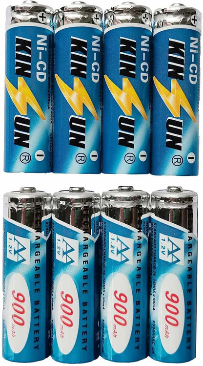 KINSUN 8-Pack Rechargeable Battery 1.2V Ni-Cd AA 900mAh for Outdoor Solar Garden Light Landscape Lights Path Lights