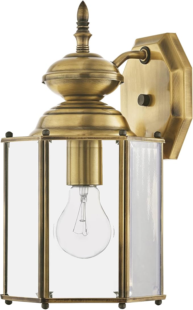 Livex Lighting 2007-01 Outdoor Wall Lantern with Clear Beveled Glass Shades, Antique Brass