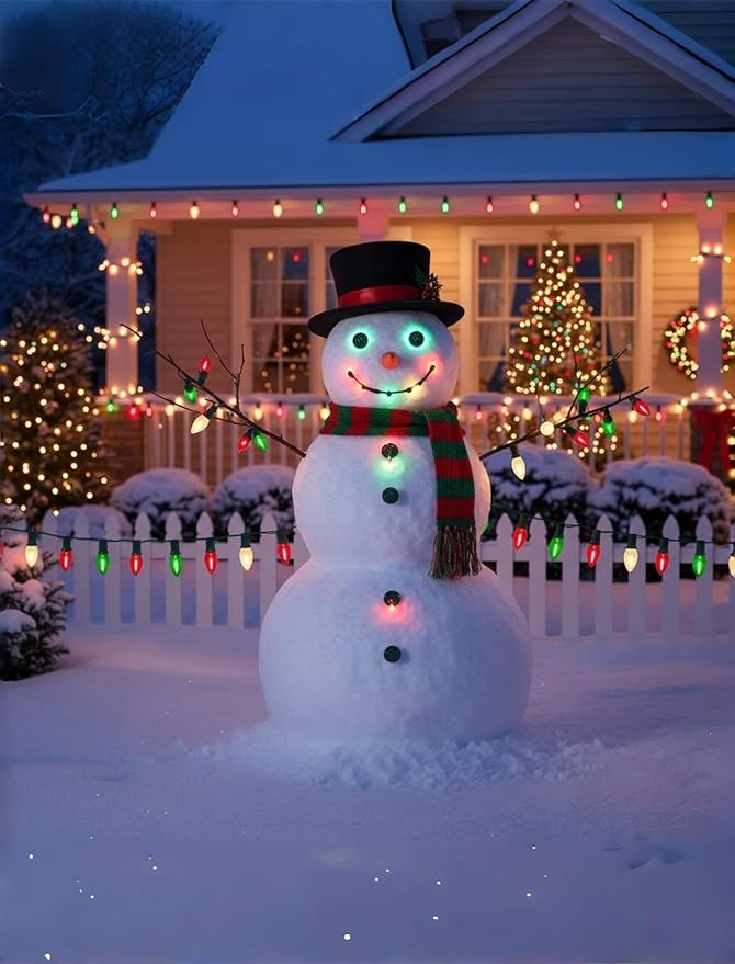 25FT Red Green White Christmas Lights,Multicolor LED C7 Christmas String Lights with 27 LED Bulbs,Dimmable Hanging Lights Candle for Outside Porch Garden Roofline Party Decor