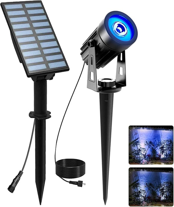 T-SUNUS Solar Spot Lights Blue Metal Outdoor Christmas Spotlights with 9.8ft Cable, IP65 Waterproof Separated Panel | Lumora