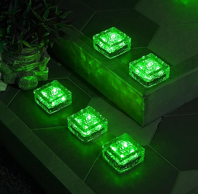 keeda Solar Brick Lights Waterproof Solar Path Ice Cube Lights Outdoor LED Decorative Ice Block Floor Tile Lights for Garden, Pathway, Patio, Walkway (Green, Pack of 4)